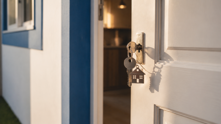 Comprar casa sem entrada: chaves na porta de casa nova da EBN em Extremoz